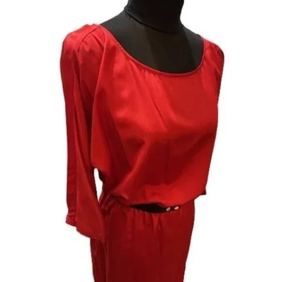 MICHAEL KORS Red Blaze Blouson Waist Dress, 3/4 Sleeve Removable Belt NWT $140 - Picture 9 of 16